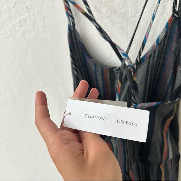 Outerknown Cielo Black Gray Blue Stripe Organic Cotton Babydoll Dress L - Picture 4 of 8